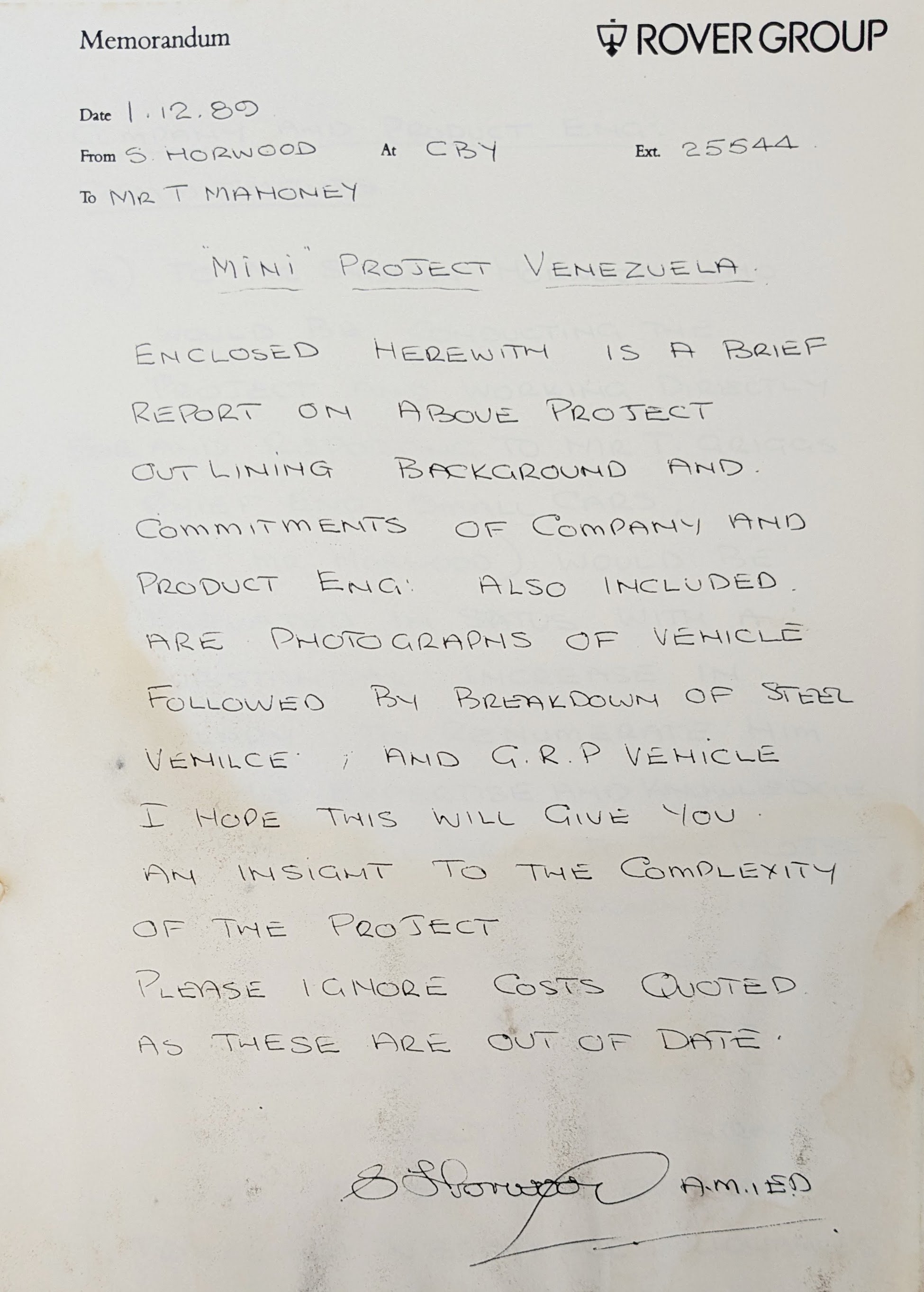 Correspondence regarding the Venezuelan Mini project.