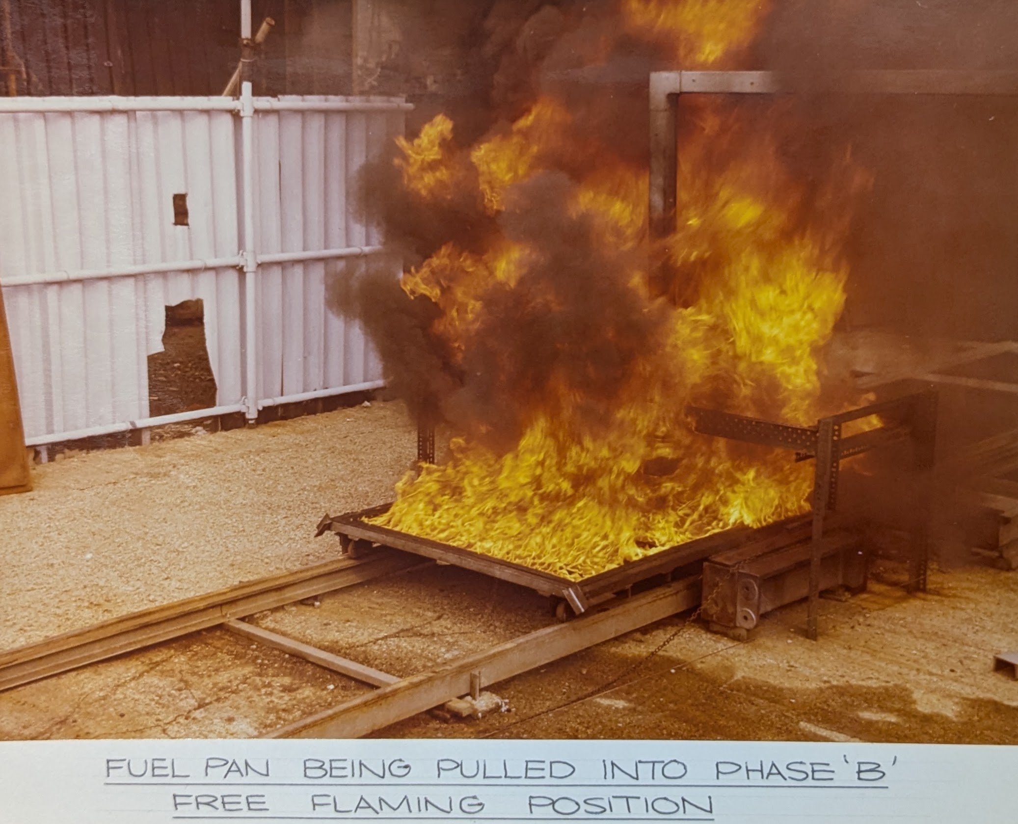 A fire resistance test for plastic fuel tanks, devised by Sydney Horwood.