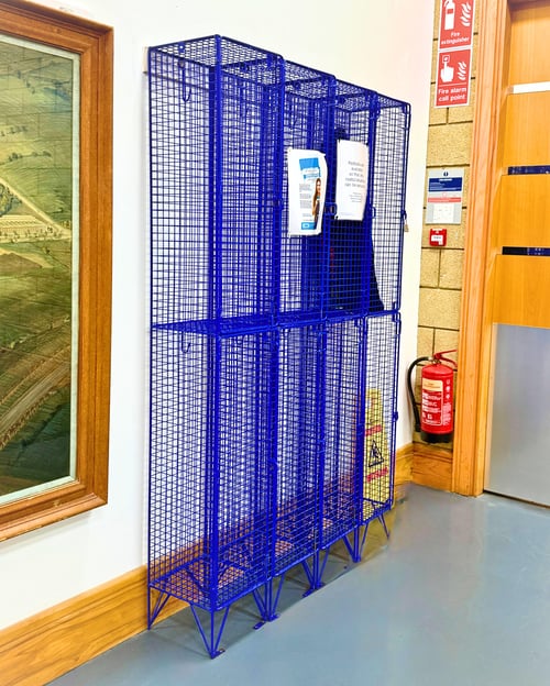 Blue lockers outside the Reading Room