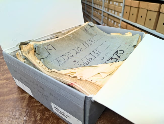 Production records in an Archive box