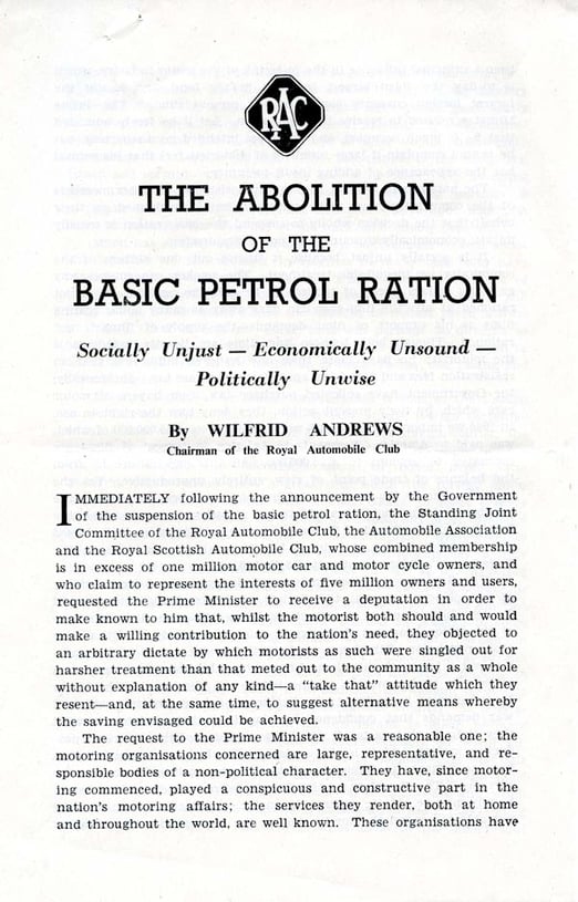 Petrol Ration Abolition - front