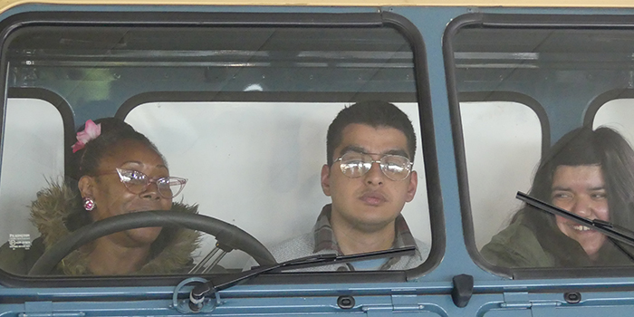 Artists Ryan and Mehar in one of the collection Land Rovers