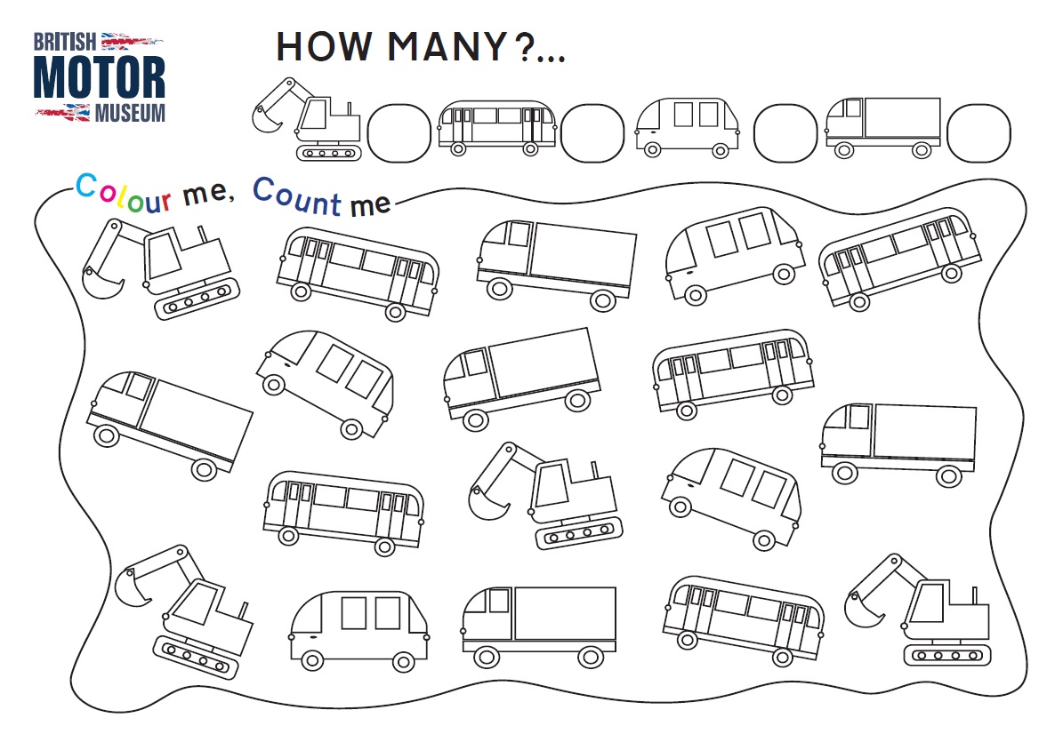 Count and Colour Activity Sheet - Buses